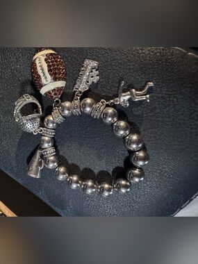 Silver Bead Charm Bracelet - Women's Jewelry